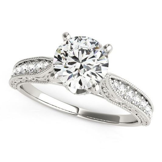 Size: 3.5 - 14k White Gold Antique Design Diamond Engagement Ring (1 5/8 cttw)