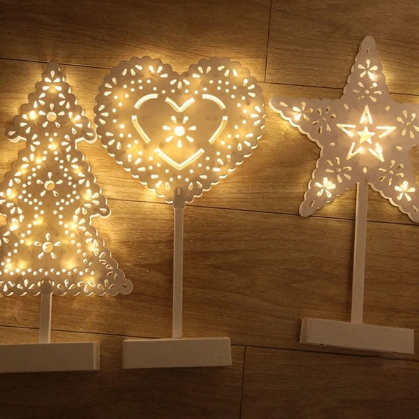 Battery Powered Star Christmas Tree Heart LED Night Light Table Lamp Home Decoration