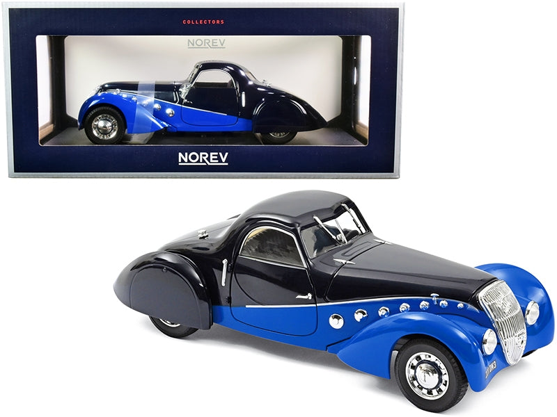 1937 Peugeot 302 Darl Mat Coupe Dark Blue and Blue 1/18 Diecast Model Car by Norev