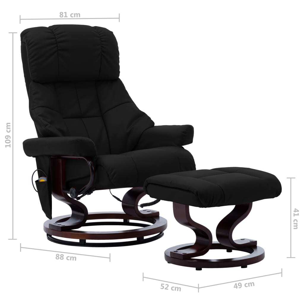 vidaXL Massage Recliner with Ottoman Black Faux Leather and Bentwood