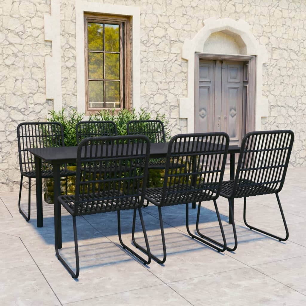 vidaXL 7 Piece Patio Dining Set Poly Rattan and Glass