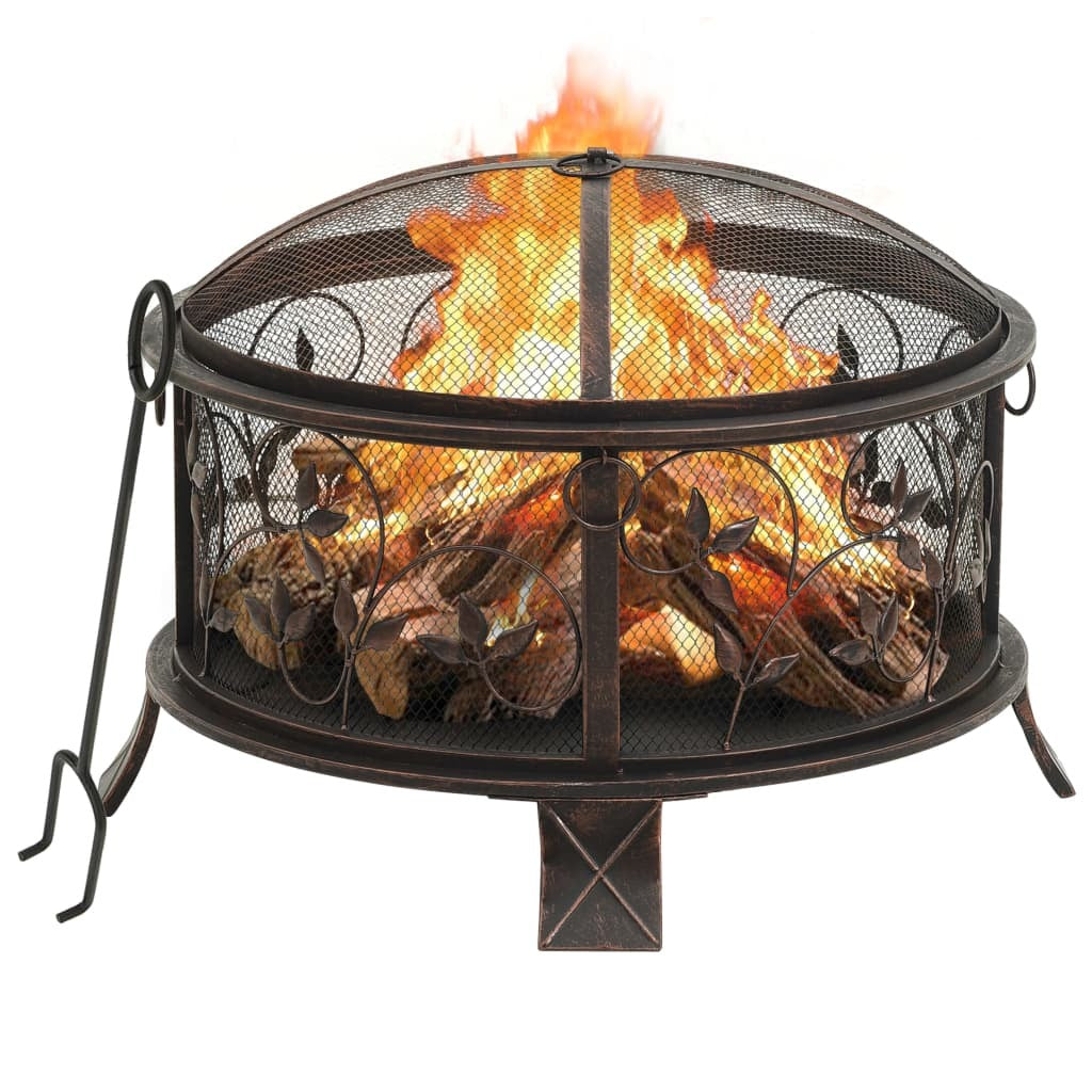 vidaXL Rustic Fire Pit with Poker 26.6" XXL Steel