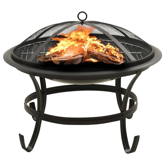 vidaXL 2-in-1 Fire Pit and BBQ with Poker 22"x22"x19.3" Steel