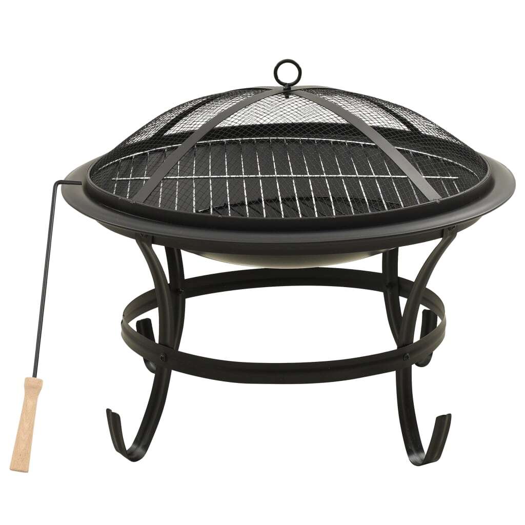 vidaXL 2-in-1 Fire Pit and BBQ with Poker 22"x22"x19.3" Steel