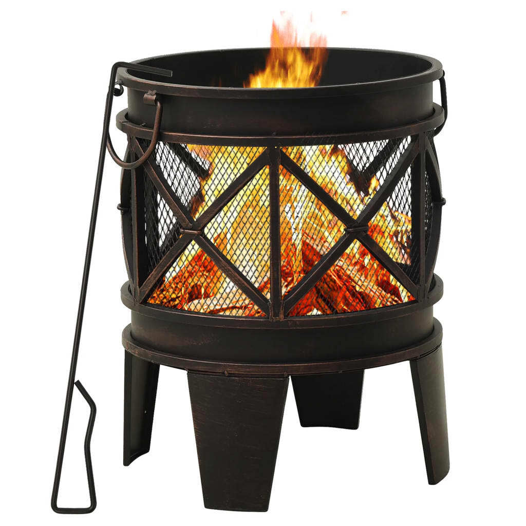 vidaXL Rustic Fire Pit with Poker ?16.5"21.3" Steell