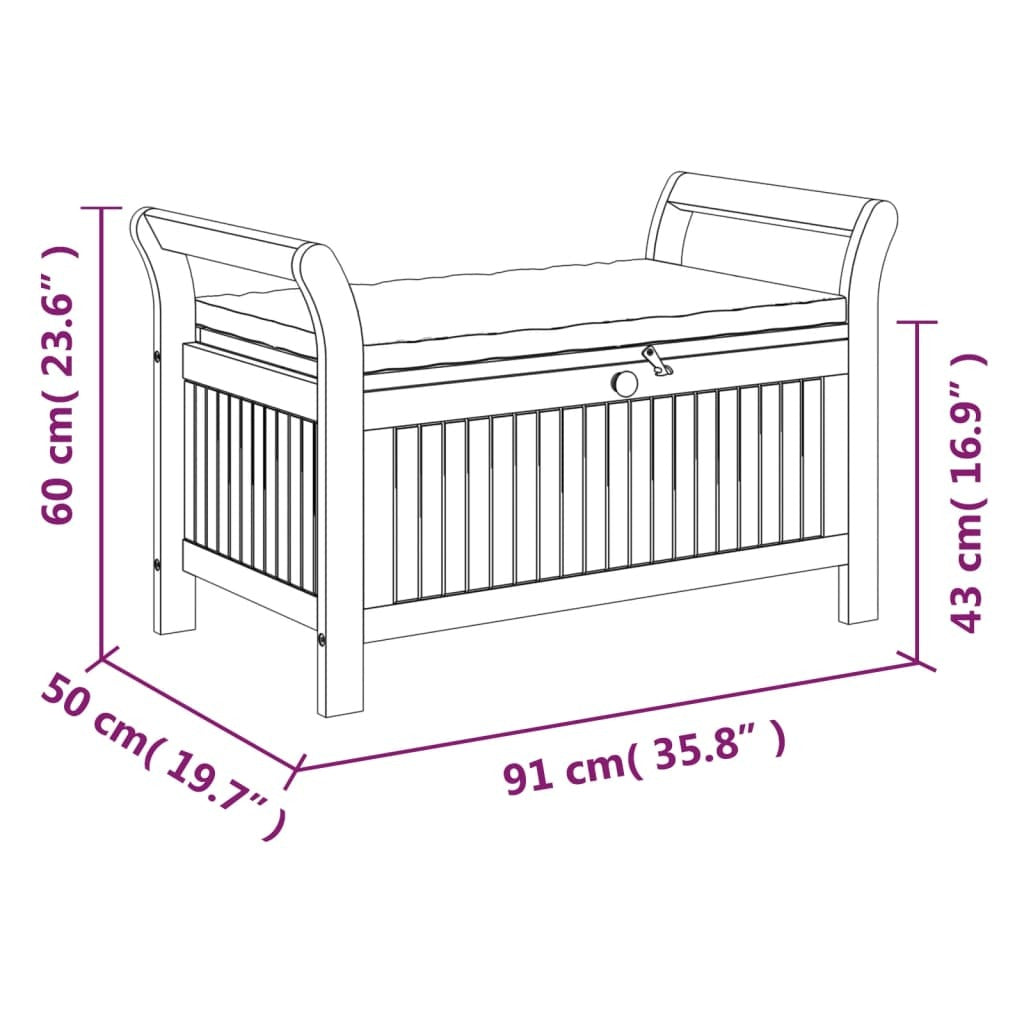 vidaXL Patio Storage Bench with Cushion 35.8" Solid Wood Acacia