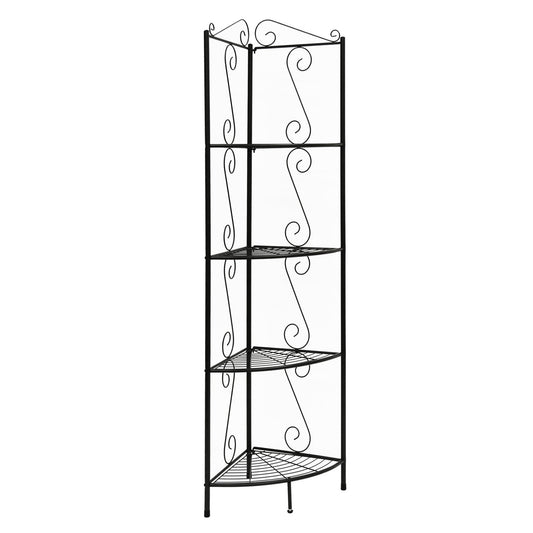 70" Black Metal Four Tier Corner Bookcase