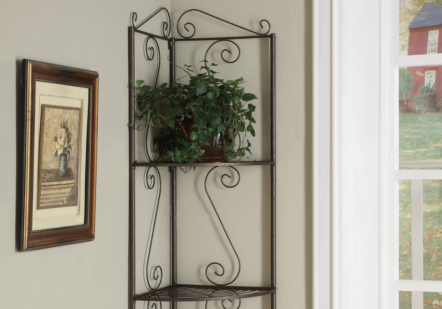 70" Black Metal Four Tier Corner Bookcase