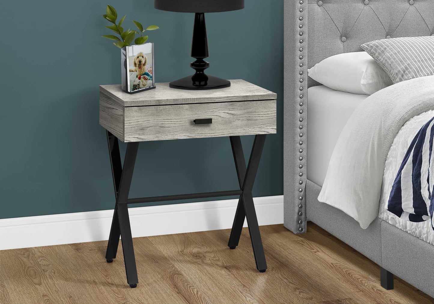 22" Black And Gray End Table With Drawer