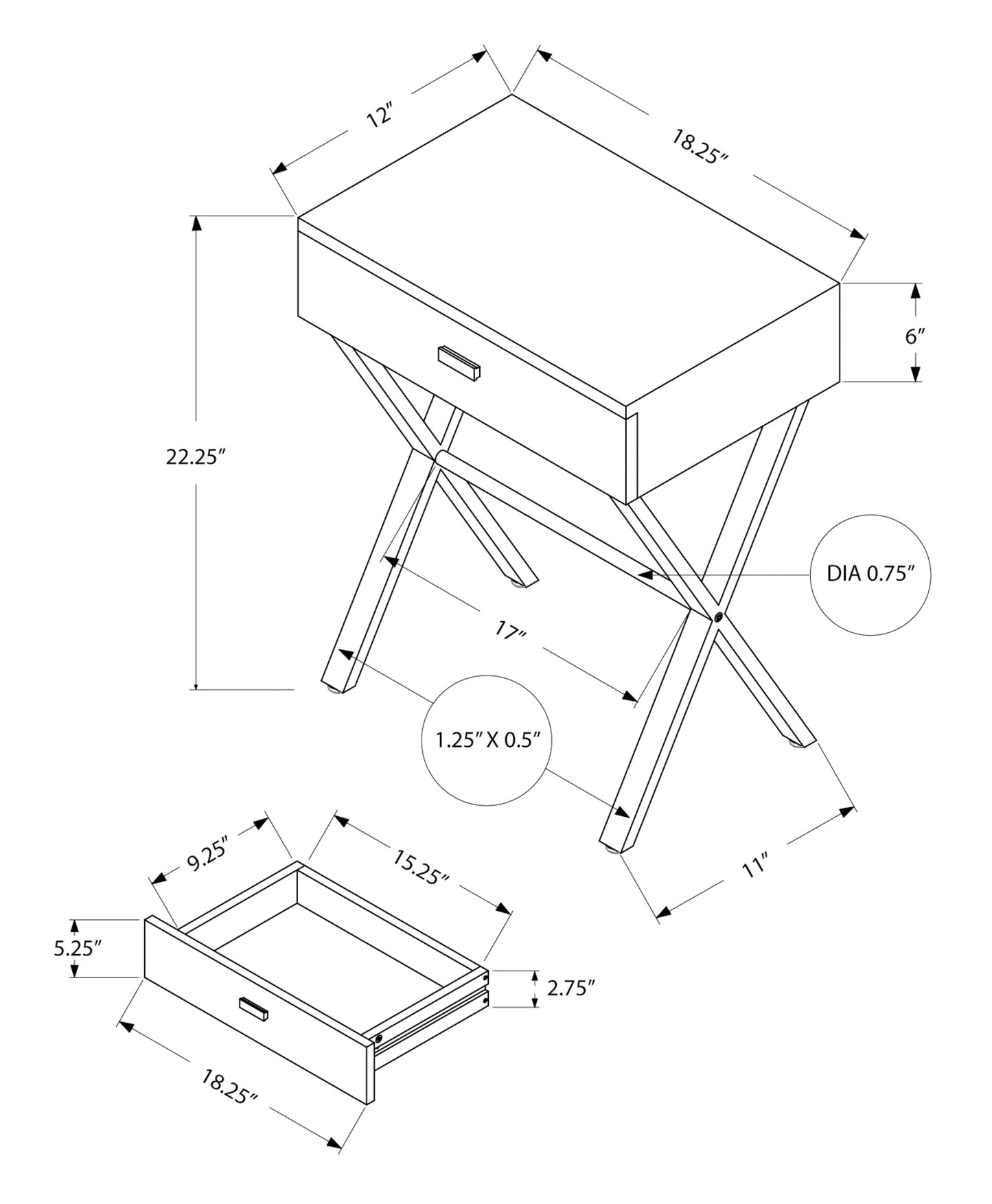 22" Black And Gray End Table With Drawer