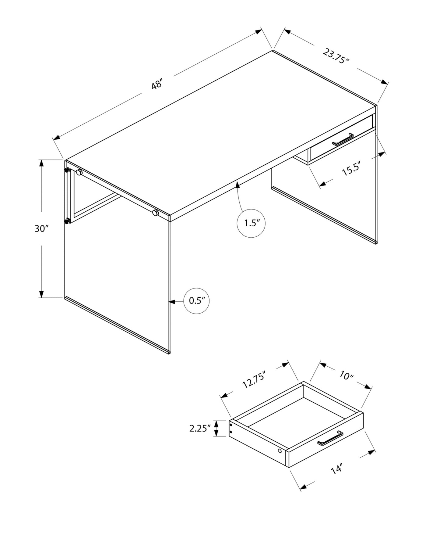 24" Brown Rectangular Computer Desk