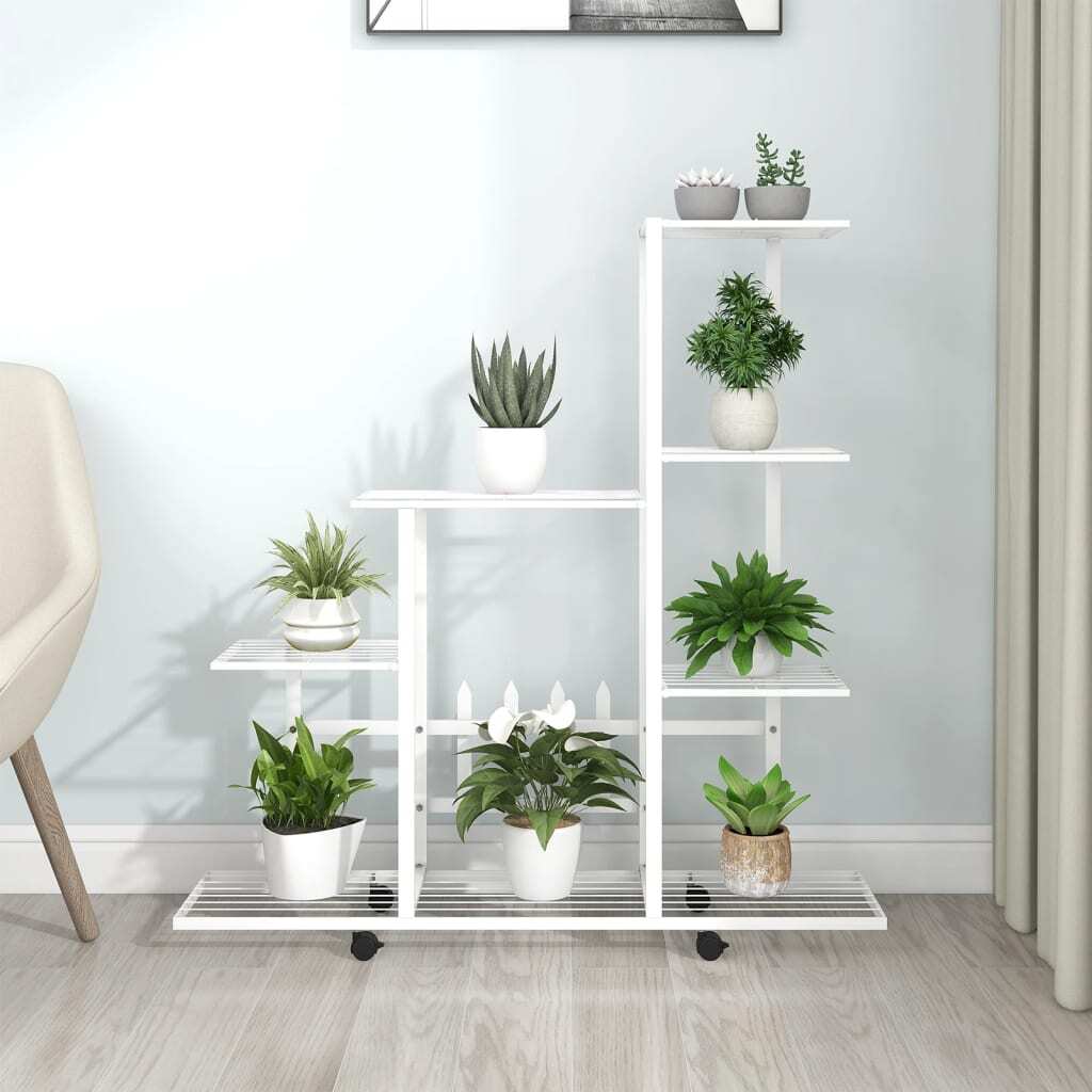 vidaXL Flower Stand with Wheel 37.2"x9.8"x36.4" White Metal