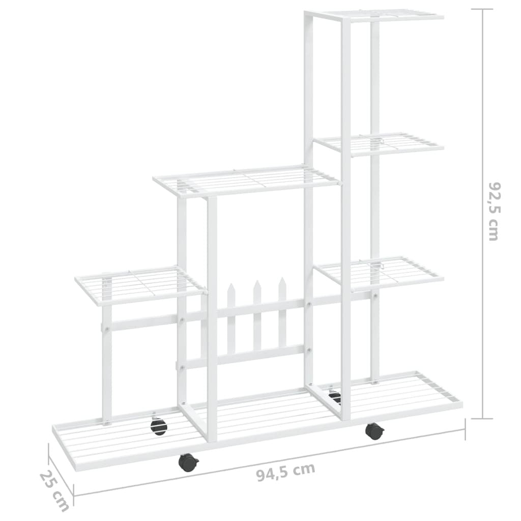 vidaXL Flower Stand with Wheel 37.2"x9.8"x36.4" White Metal