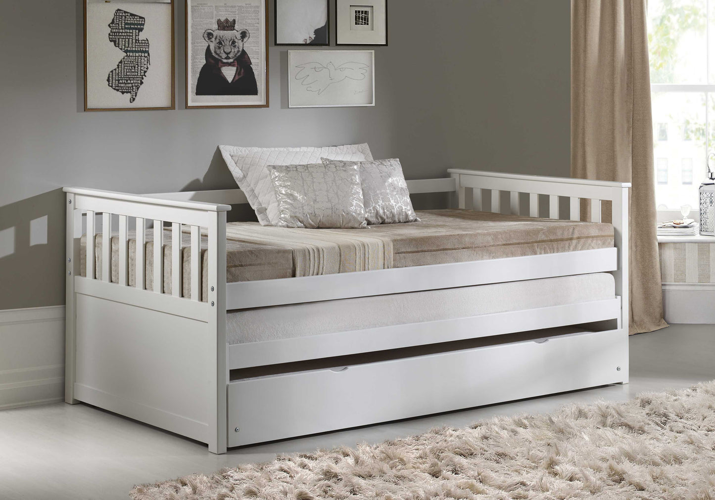 Twin Brown And Gray Bed With Trundle