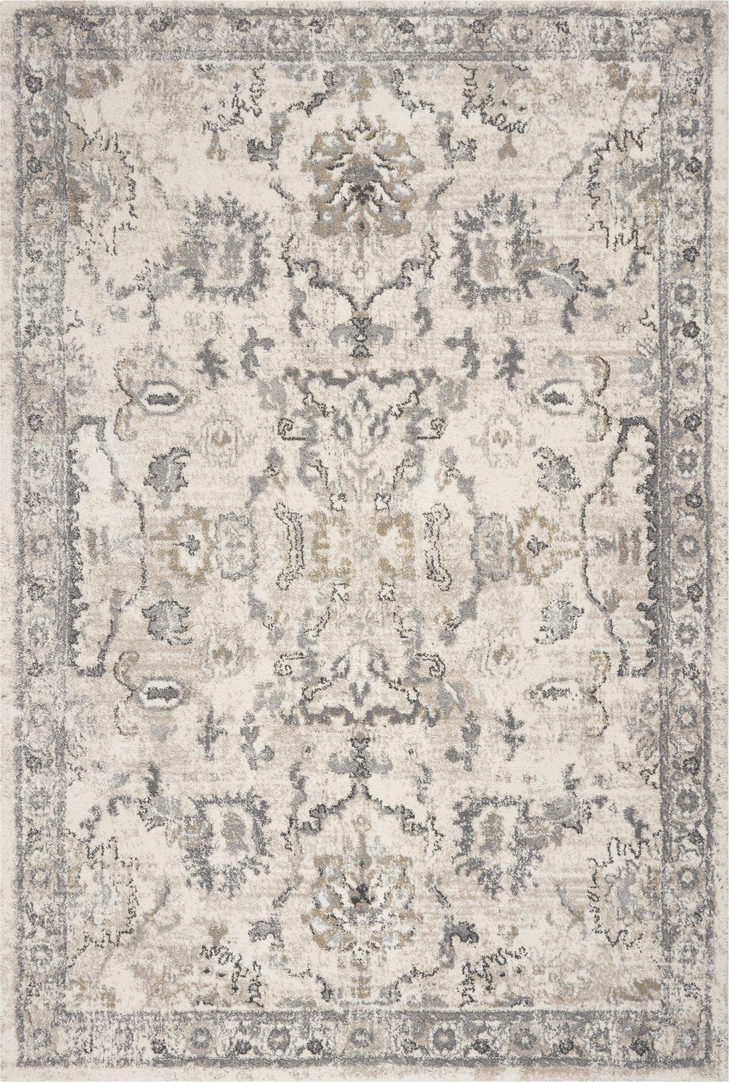 9'X13' Ivory Machine Woven Distressed Floral Traditional Indoor Area Rug