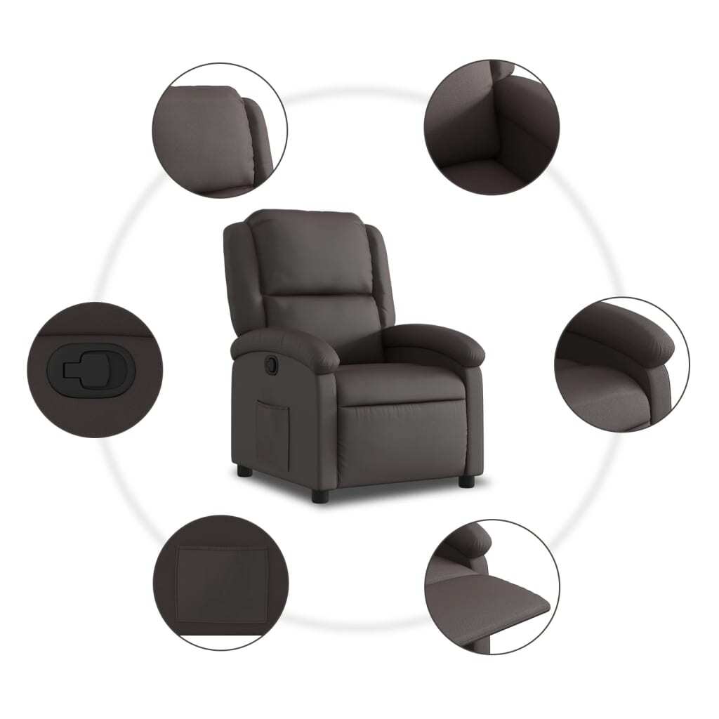 vidaXL Recliner Chair Dark Brown Real Leather