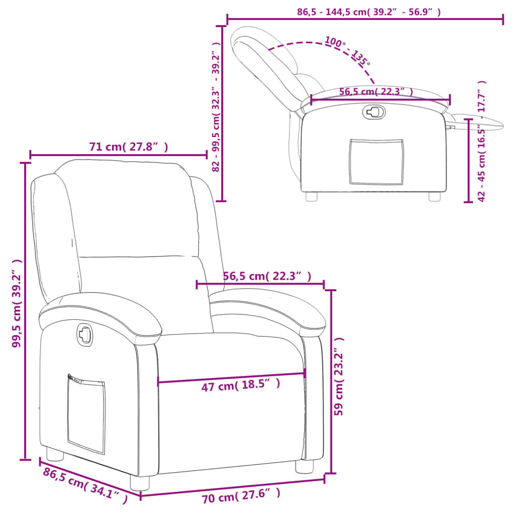 vidaXL Recliner Chair Dark Brown Real Leather