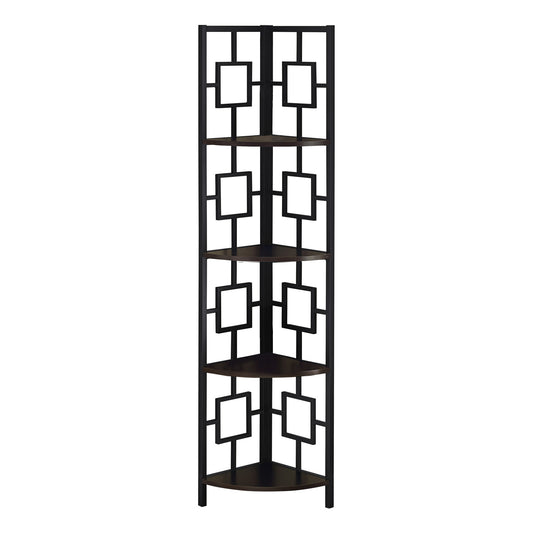 62" Bookcase Espressoandblack Metal Corner Etagere With 4 Shelves