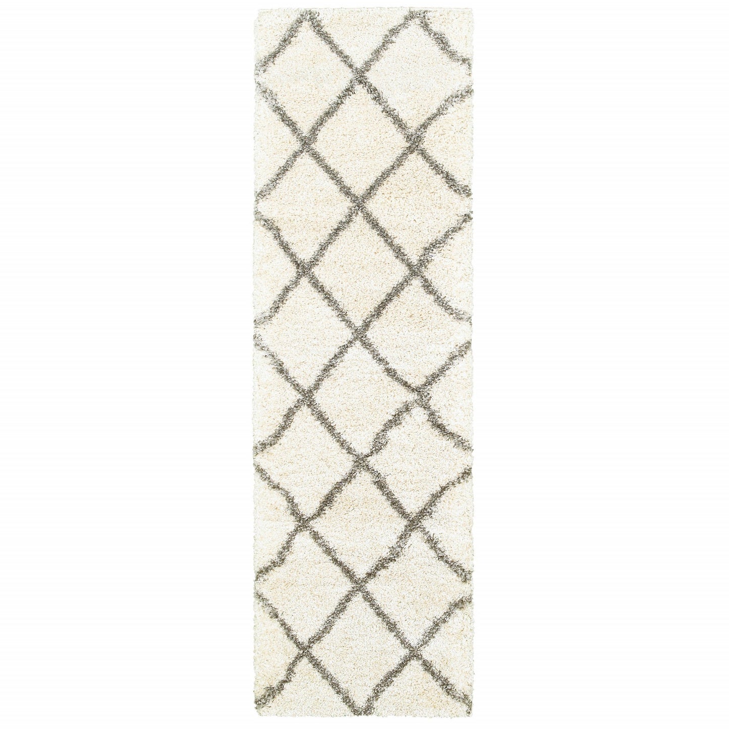 2' X 8' Ivory And Gray Geometric Lattice Runner Rug