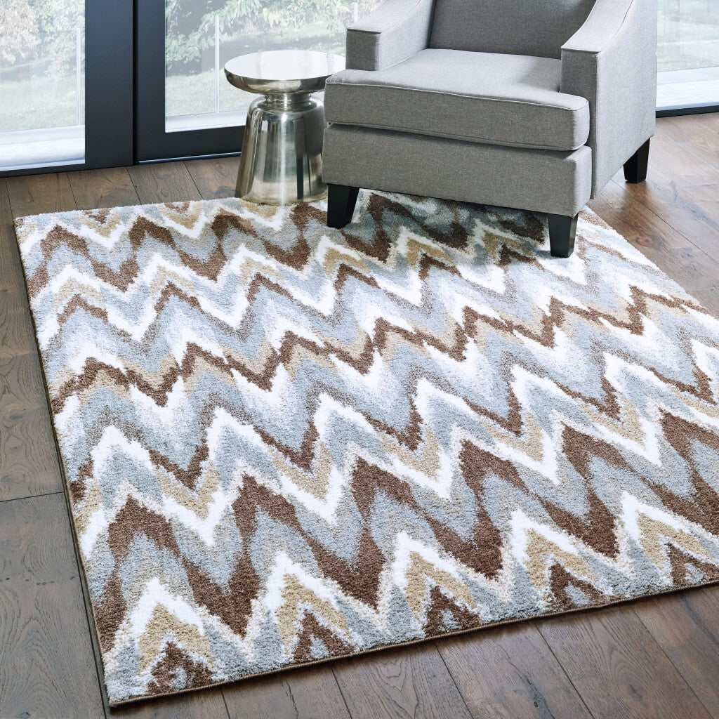 4'X6' Gray And Taupe Ikat Pattern Area Rug