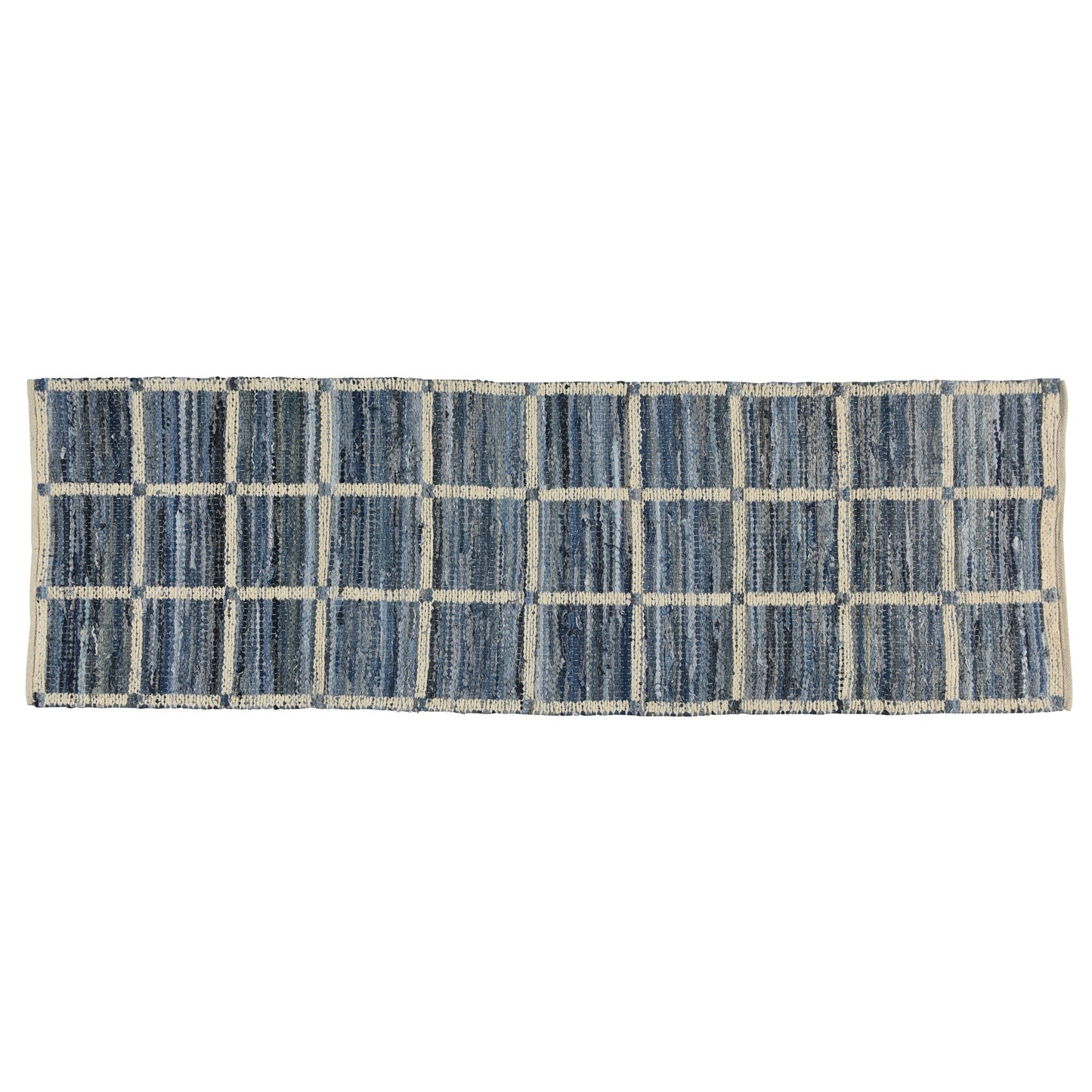 3' X 8' Blue And Gray Grid Runner Rug