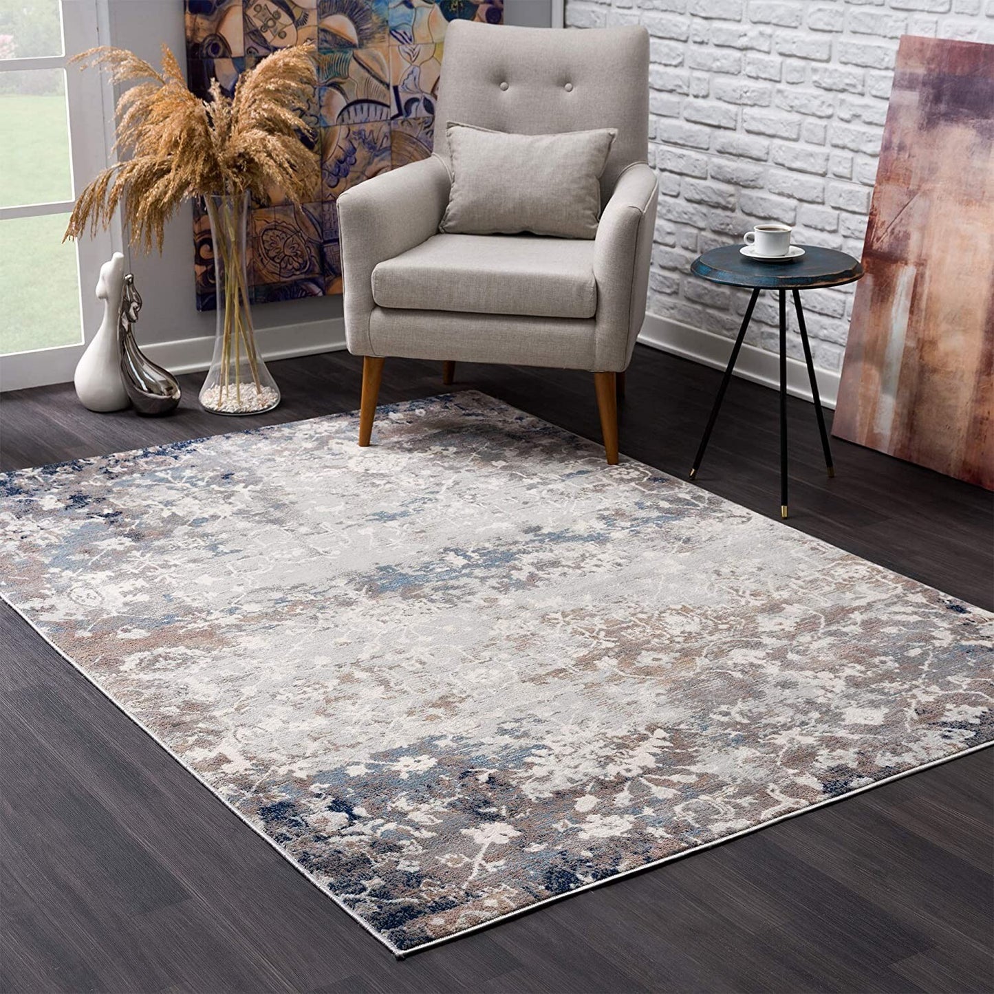 2' X 20' Navy And Beige Distressed Vines Runner Rug