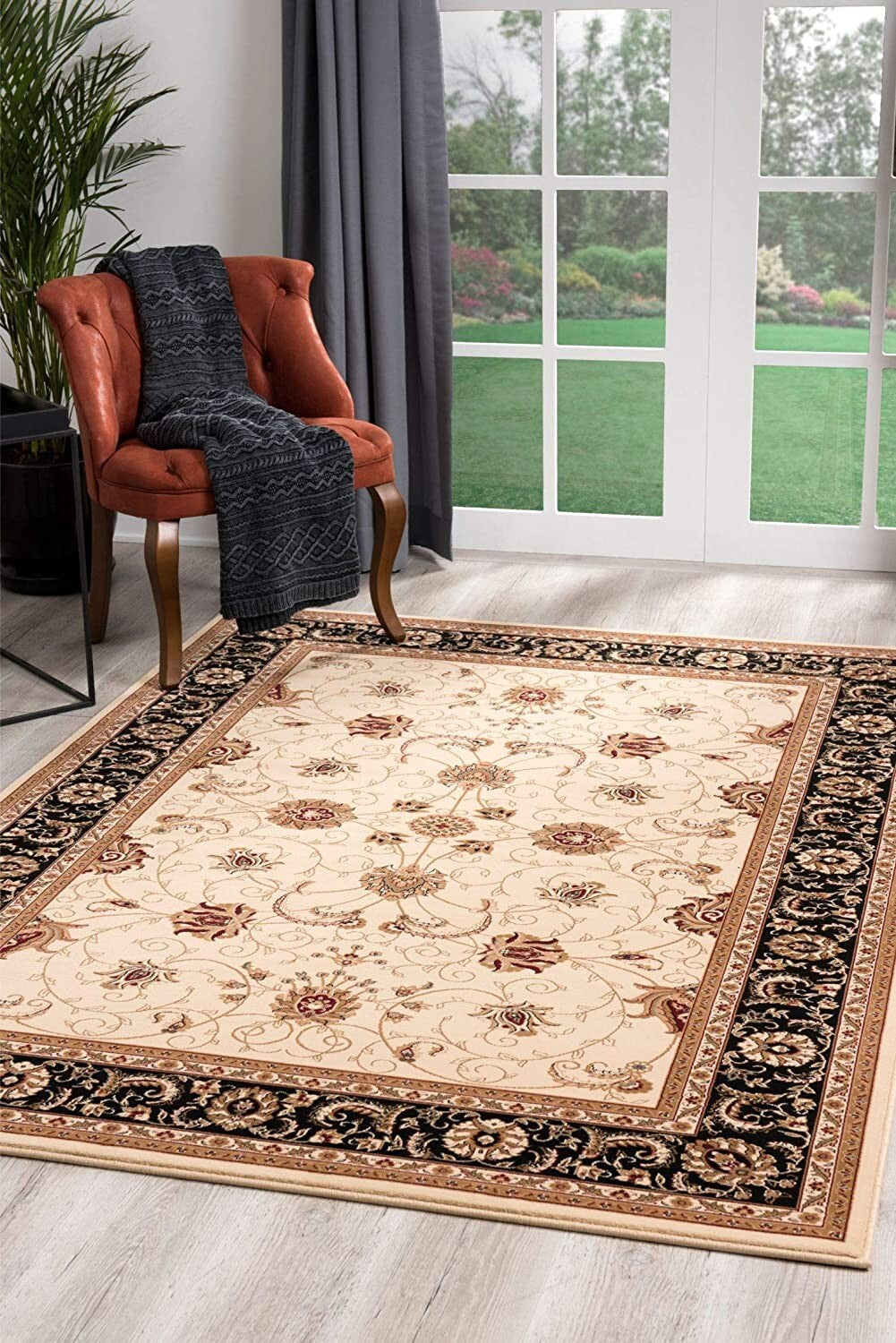 2' x 10' Cream and Black Decorative Runner Rug