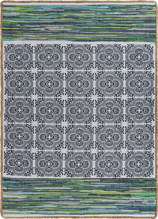 5' x 7' Blue and Green Chindi Area Rug