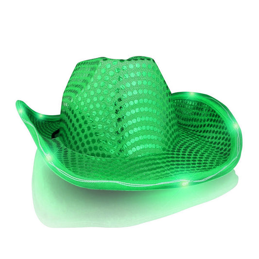 LED Flashing Cowboy Hat with Green Sequins