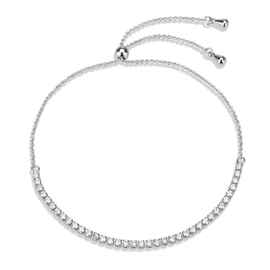 3W1637 - Rhodium Brass Bracelet with AAA Grade CZ in Clear