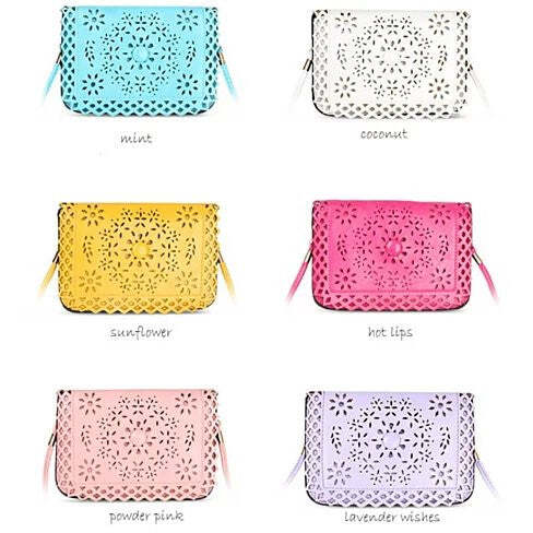 Purse Style: Horizontal - Cross Body,Color: Lavender - Social Butterfly A Flower And A Butterfly Filigree Design Crossbody Bag