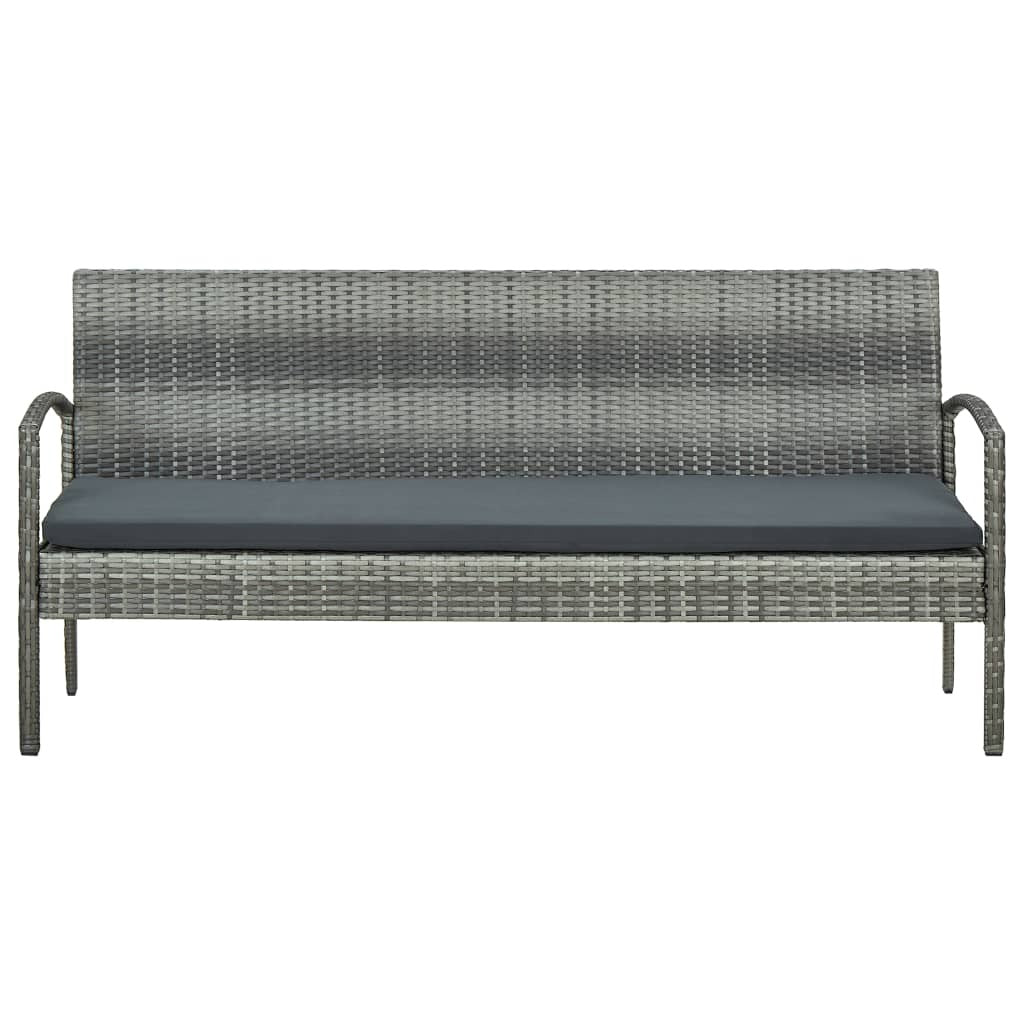 vidaXL 3-Seater Patio Sofa with Cushion Gray Poly Rattan