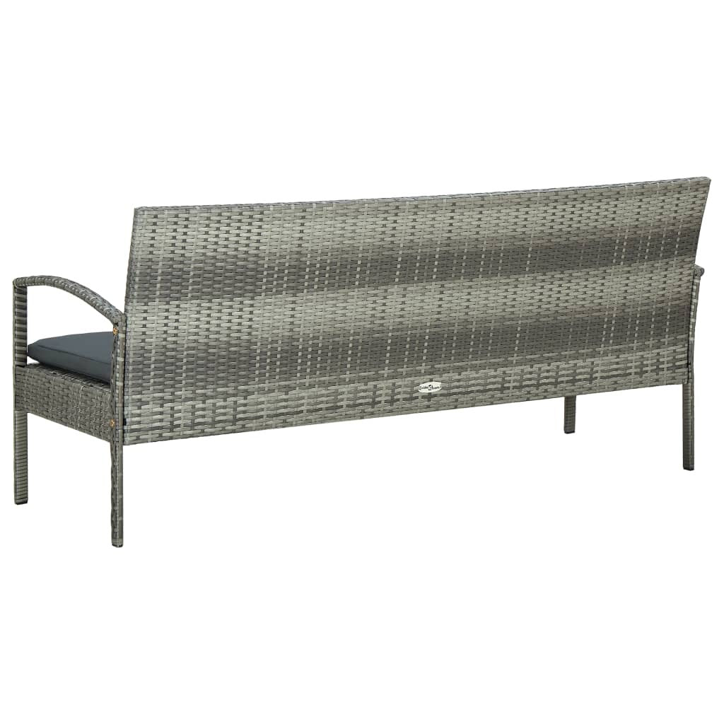 vidaXL 3-Seater Patio Sofa with Cushion Gray Poly Rattan