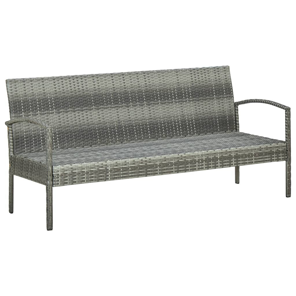 vidaXL 3-Seater Patio Sofa with Cushion Gray Poly Rattan