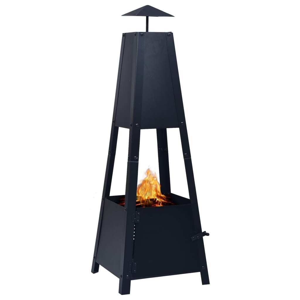 vidaXL Fire Pit Black 13.8"x13.8"x39" Steel