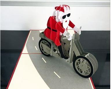 Select Pack: 5-Card Pack - 3D HOT ROD SANTA Christmas greeting card SANTA ON BIKE