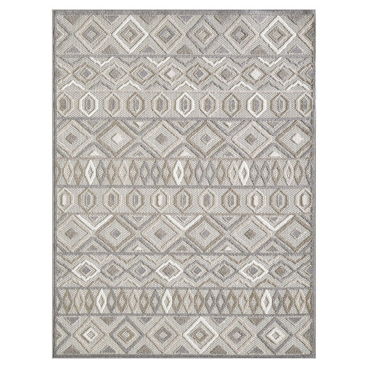 8' Round Gray And Ivory Round Southwestern Stain Resistant Indoor Outdoor Area Rug