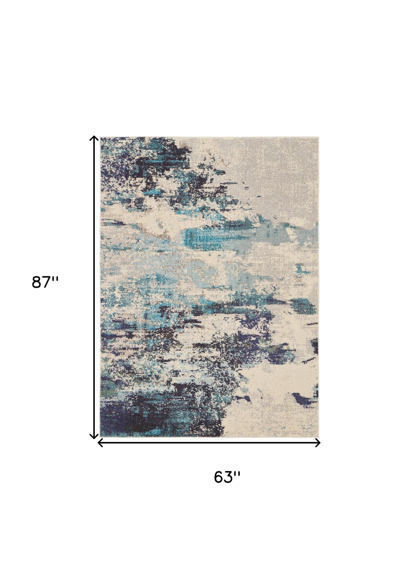 5' X 7' Ivory And Teal Blue Abstract Power Loom Non Skid Area Rug