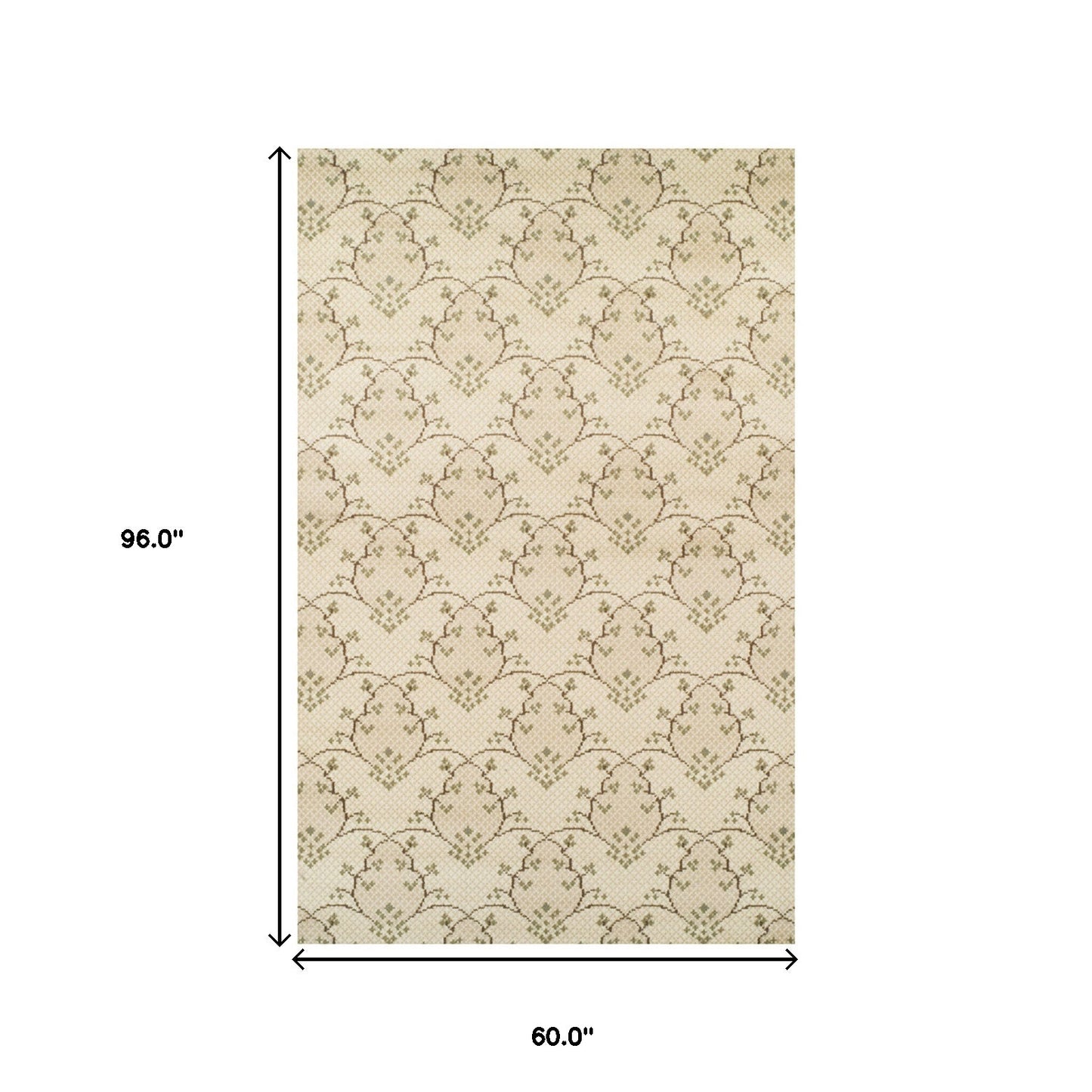 5' X 8' Beige Green and Brown Floral Vines Stain Resistant Area Rug