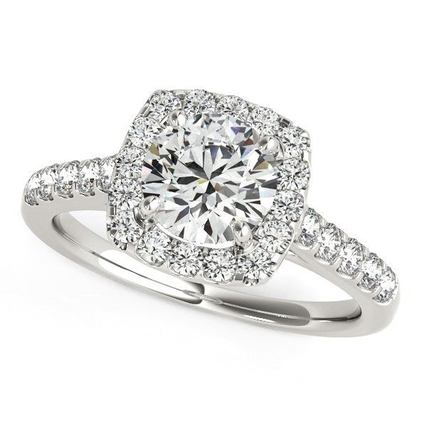 Size: 4.5 - Square Shape Halo Diamond Engagement Ring in 14k White Gold (1 1/2 cttw)