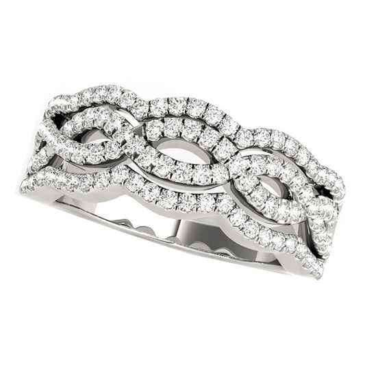 Size: 6.5 - Diamond Studded Ring with Four Curves in 14k White Gold (5/8 cttw)