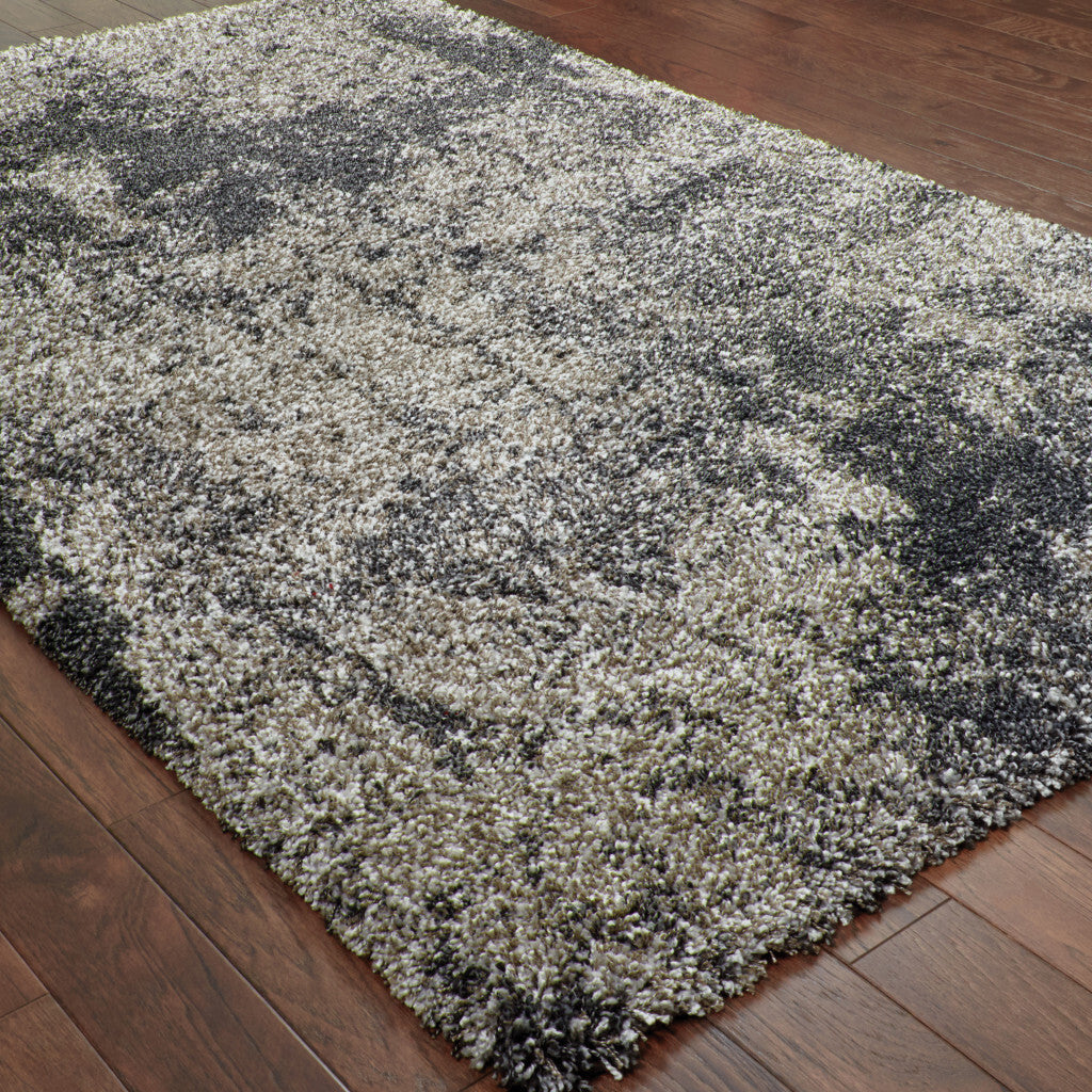 6' x 9' Gray Abstract Shag Power Loom Area Rug