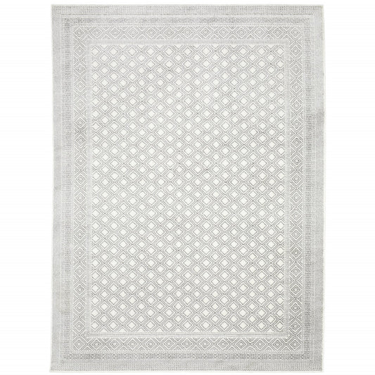 10' X 13' White And Grey Oriental Power Loom Stain Resistant Area Rug