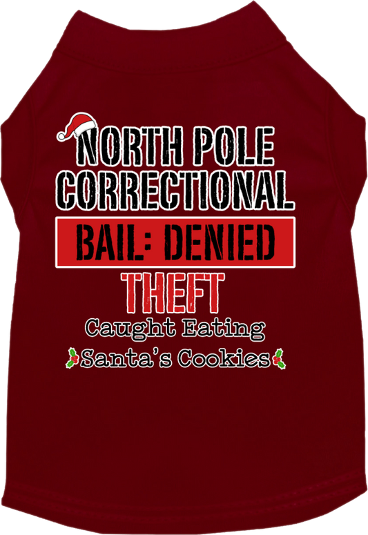 North Pole Correctional Screen Print Dog Shirt Maroon Size XL