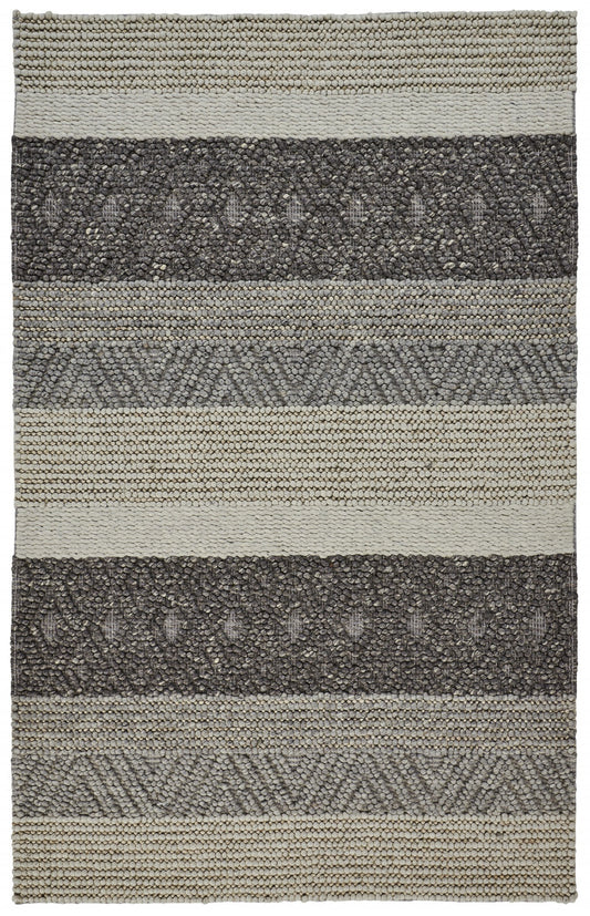 2' X 3' Gray Taupe And Tan Wool Floral Hand Woven Stain Resistant Area Rug