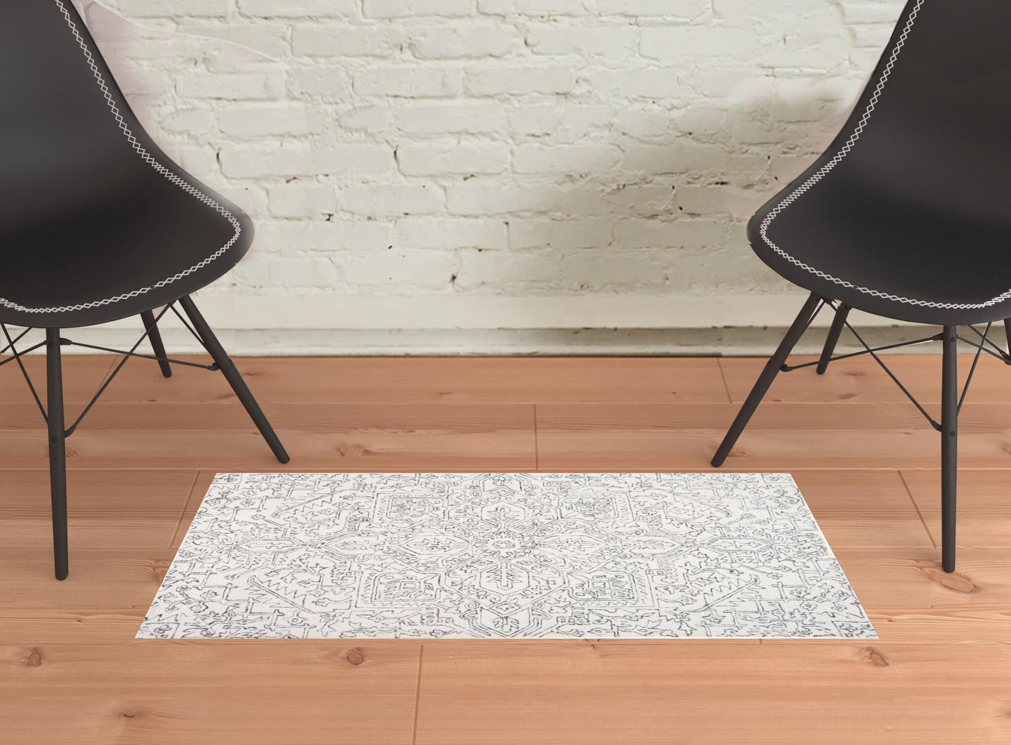 2' X 3' Ivory And Gray Wool Floral Tufted Handmade Stain Resistant Area Rug