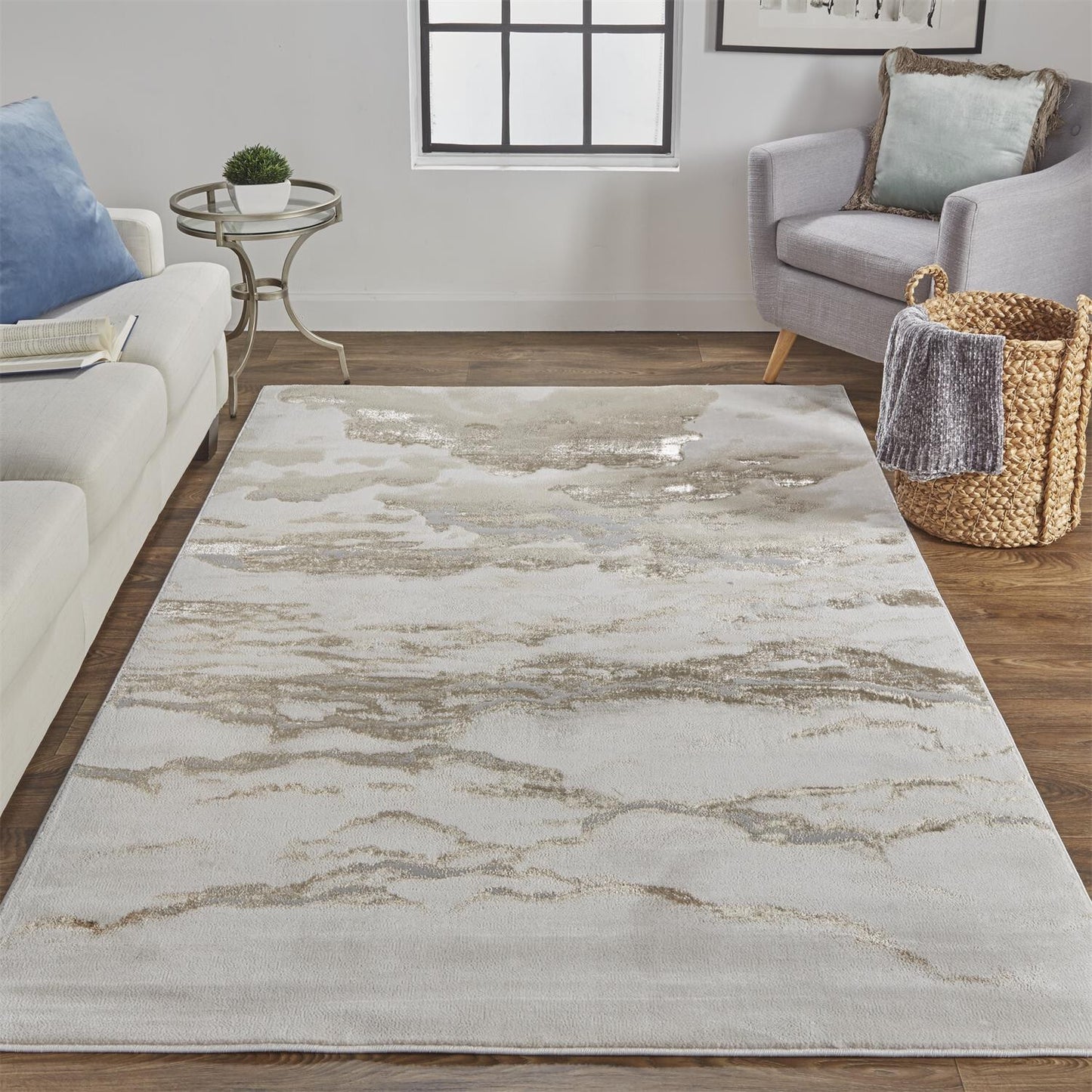 Ivory Tan And Gray Abstract Area Rug