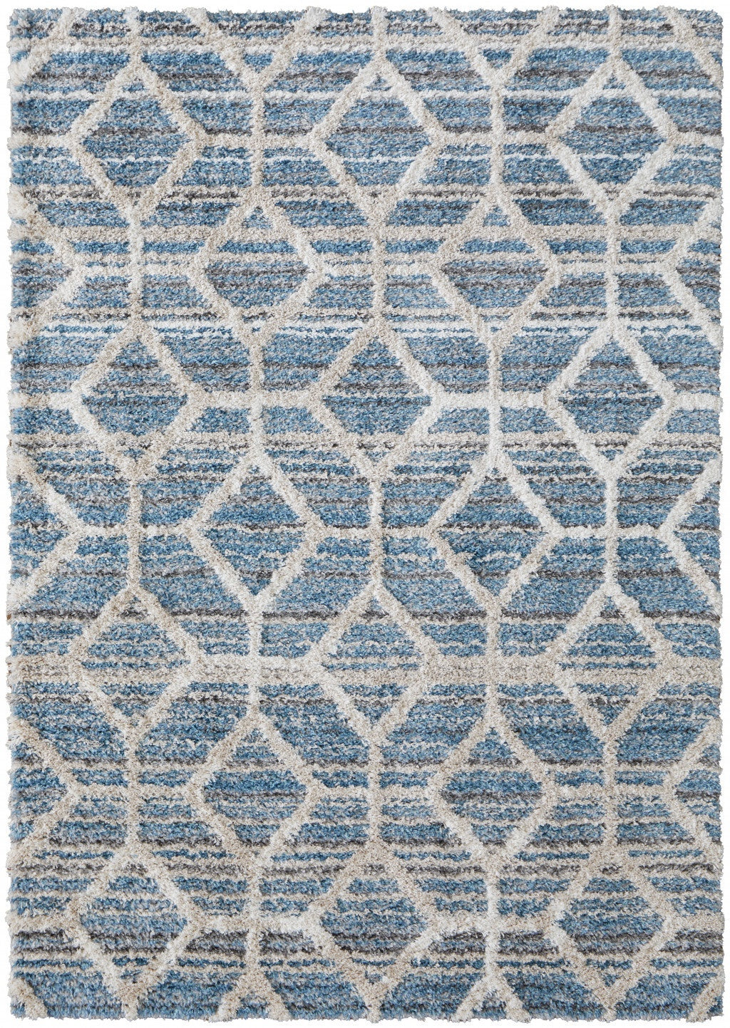 10' X 14' Blue And Ivory Geometric Power Loom Stain Resistant Area Rug