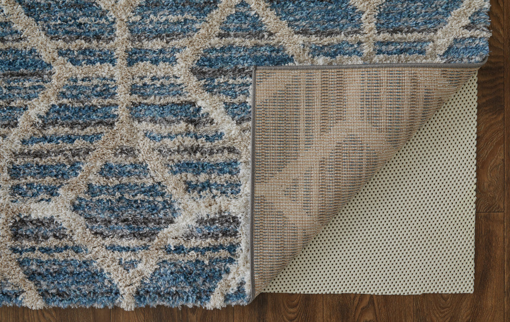 10' X 14' Blue And Ivory Geometric Power Loom Stain Resistant Area Rug