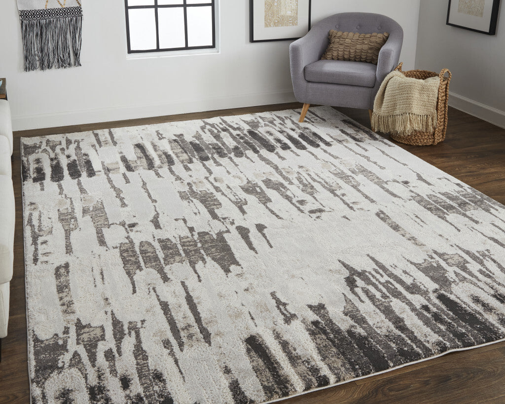 4' X 6' Ivory Brown And Gray Abstract Power Loom Stain Resistant Area Rug